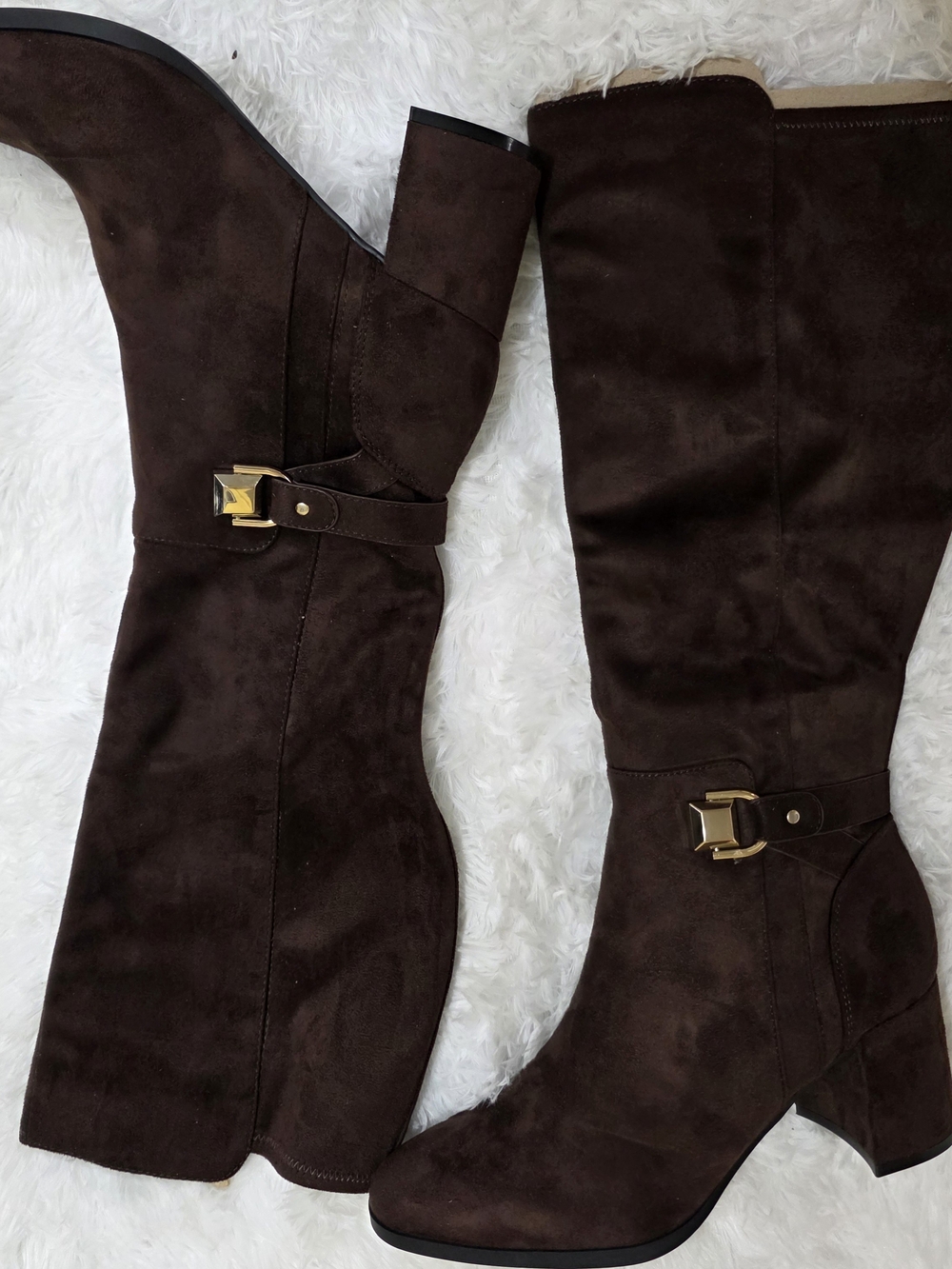 Women's Dark Brown Suede Over-the-Knee Boots with Gold Buckle
